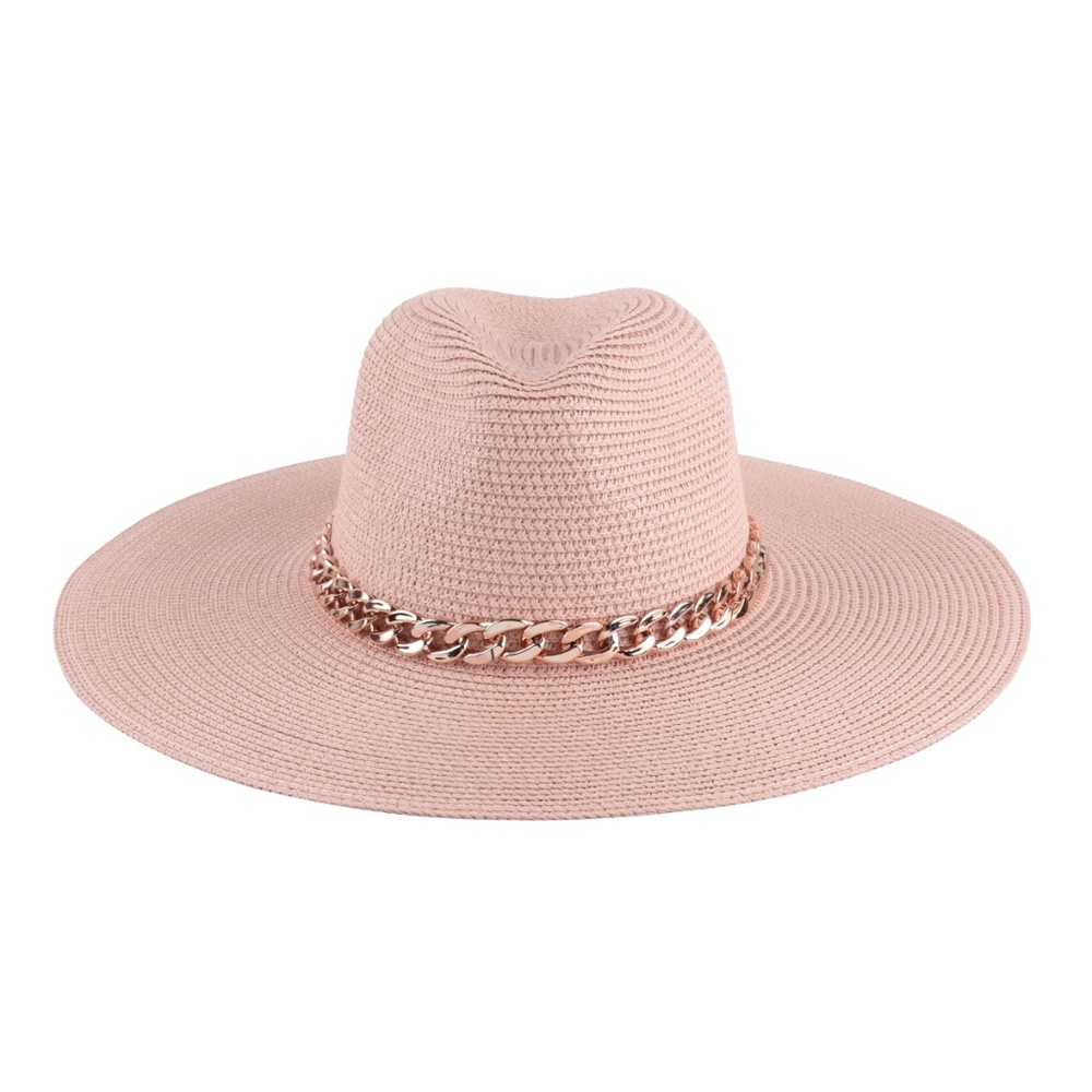 #60 PANAMA BRIM SUMMER HAT WITH CHAIN ACCENT